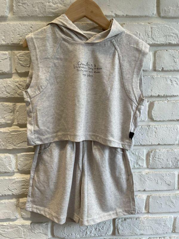 7539現貨夏款男童韓系灰色字母背心包邊套裝尺寸90-130 