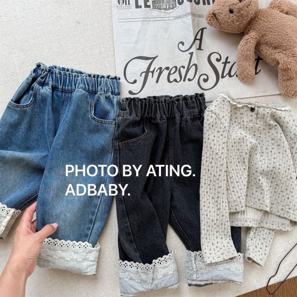 預購秋款女童花邊牛仔褲尺寸80-130 