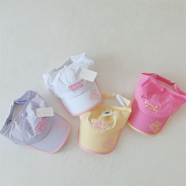 預購ins夏款女童糖果色刺繡遮陽帽 
