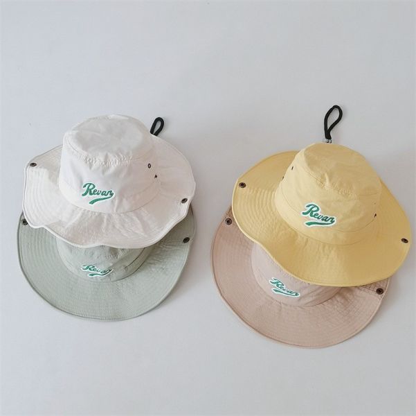 預購ins夏款男女童速乾色刺繡漁夫帽 