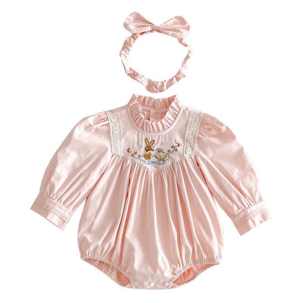 預購秋款女童花邊繡花姐妹裝含髮飾尺寸66-140 