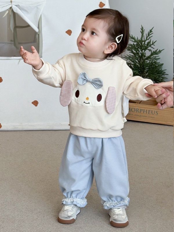 預購秋款女童蝴蝶結卡通套裝尺寸73-120 