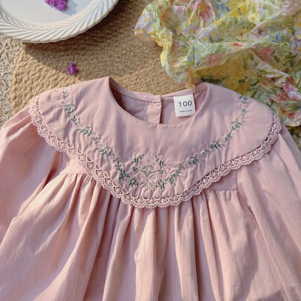 預購秋款法式復古花朵繡花女童連衣裙 尺寸90-140 