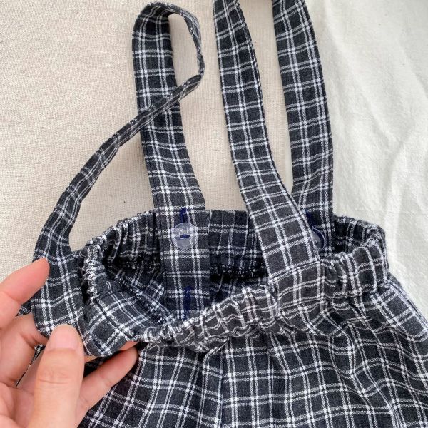 預購秋款男寶英倫風格子背带裤套裝尺寸66-100 