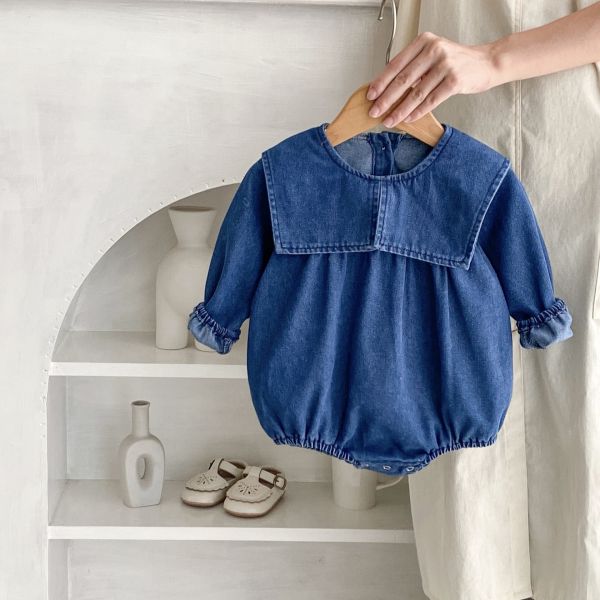 預購秋款女童牛仔翻領姐妹裝 