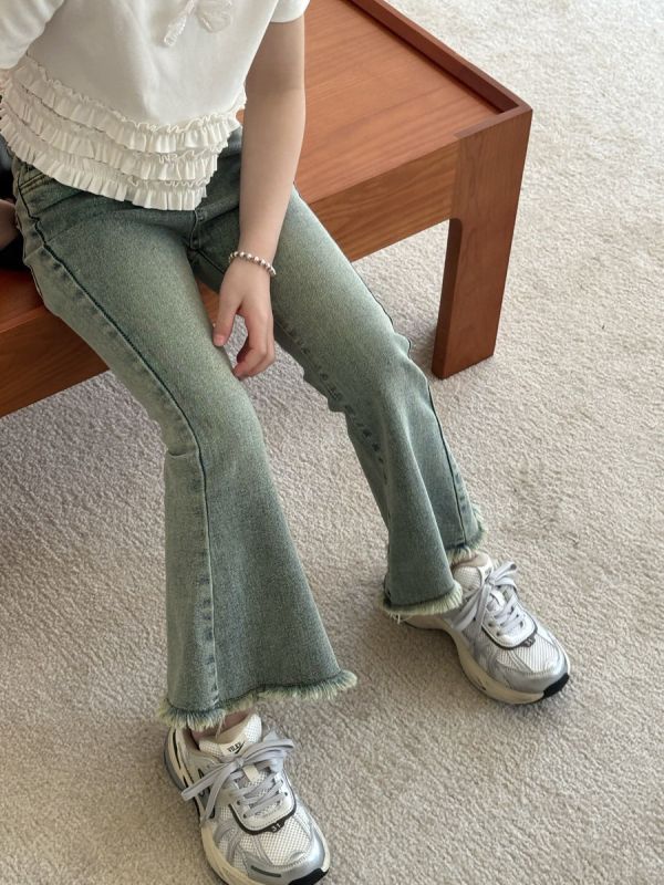 預購秋款女童毛邊美式復古喇叭褲尺寸90-150 