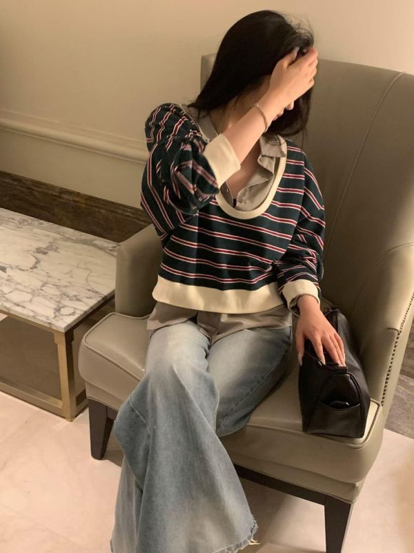 兩面穿條紋大學T 