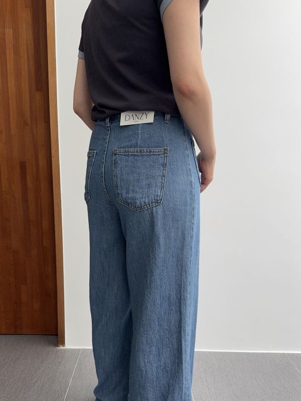 雙口袋棉麻牛仔寬褲 S-XL 