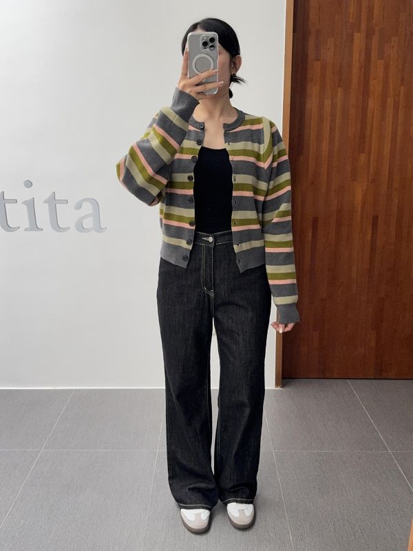 層次感撞色針織開襟衫 