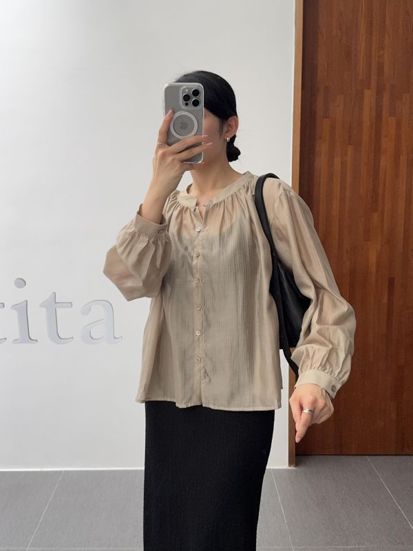 浪漫光澤微透開襟衫 