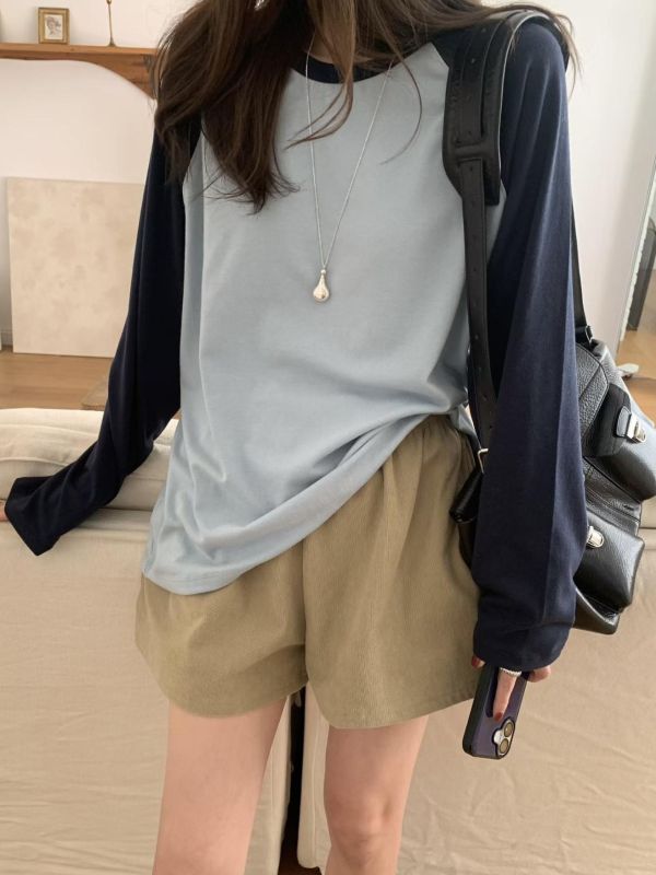 慵懶撞色休閒長T 