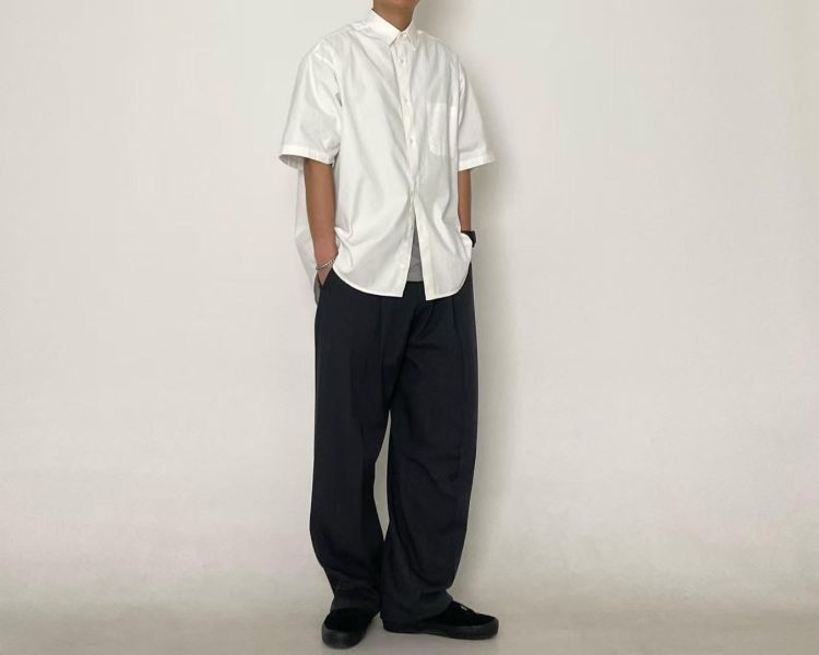 (男裝)休閒寬鬆短襯衫 