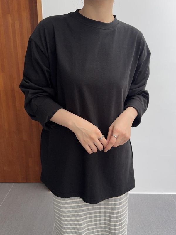 必備側開岔素面長T 
