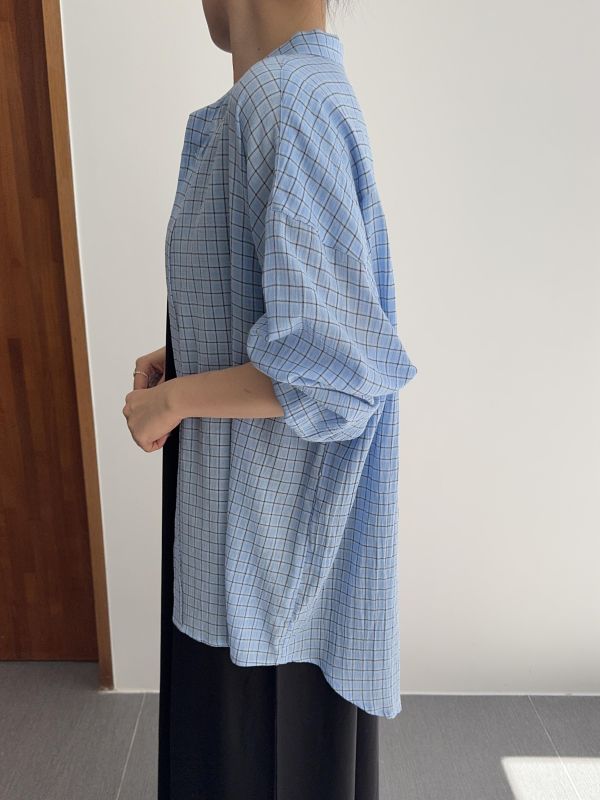 休閒小立領格紋襯衫 