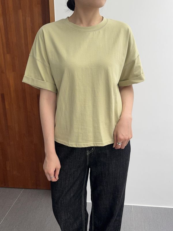 袖口反摺基本短T 
