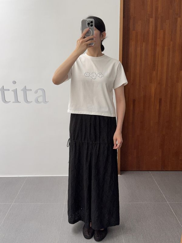 低調花花紋側綁繩裙 