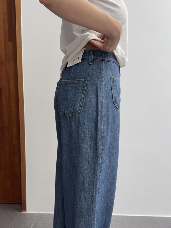 雙口袋棉麻牛仔寬褲 S-XL 