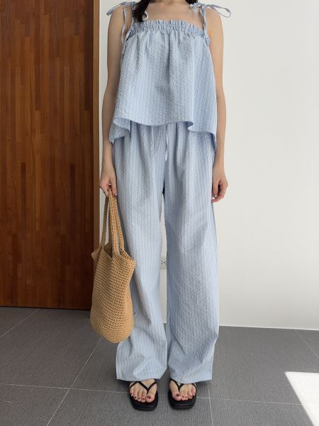 細直紋夏日休閒舒服褲 