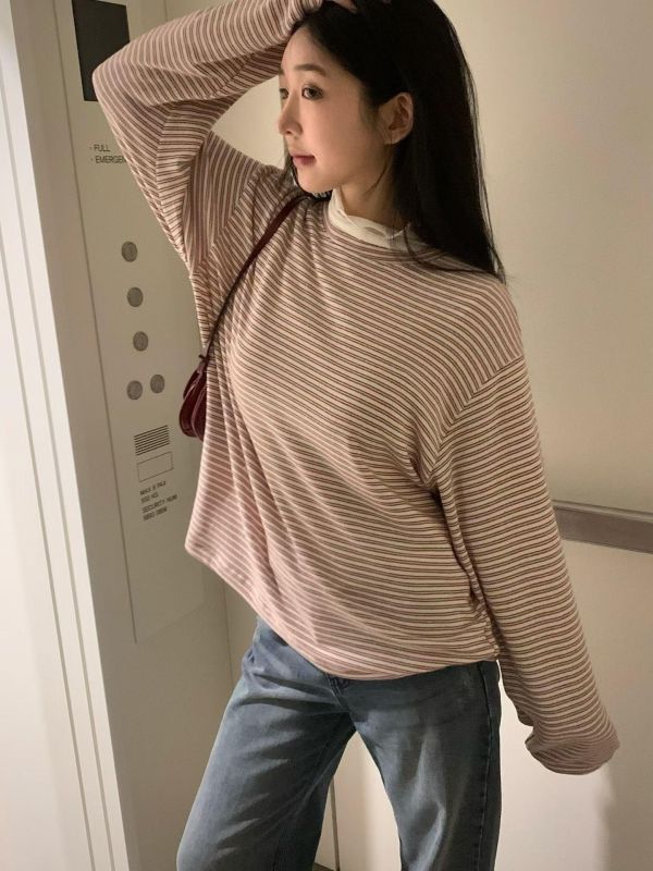 天絲羊毛條紋長T 