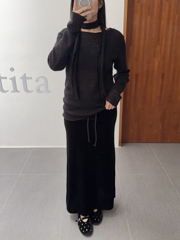 優雅小圍巾簍空針織衣 