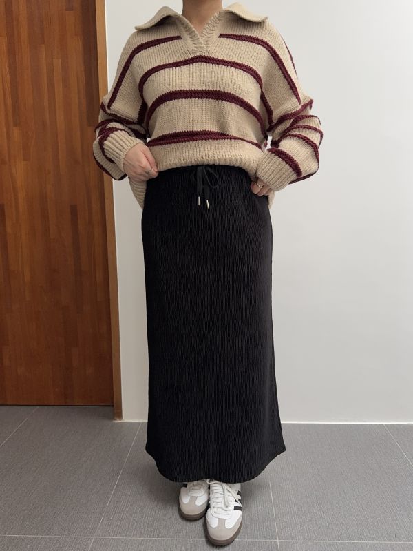 細緻絨面皺皺紋綁繩裙 