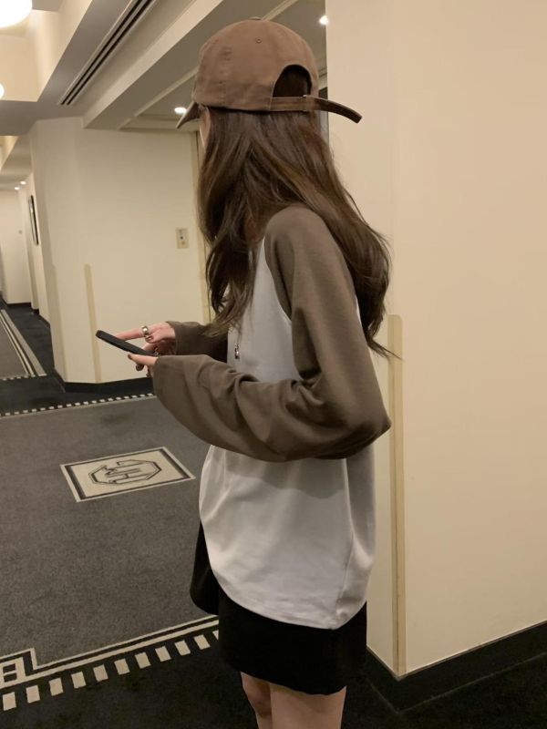 慵懶撞色休閒長T 