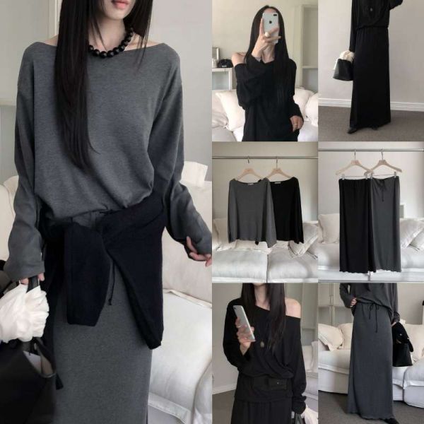 優雅素面舒服長裙套裝 