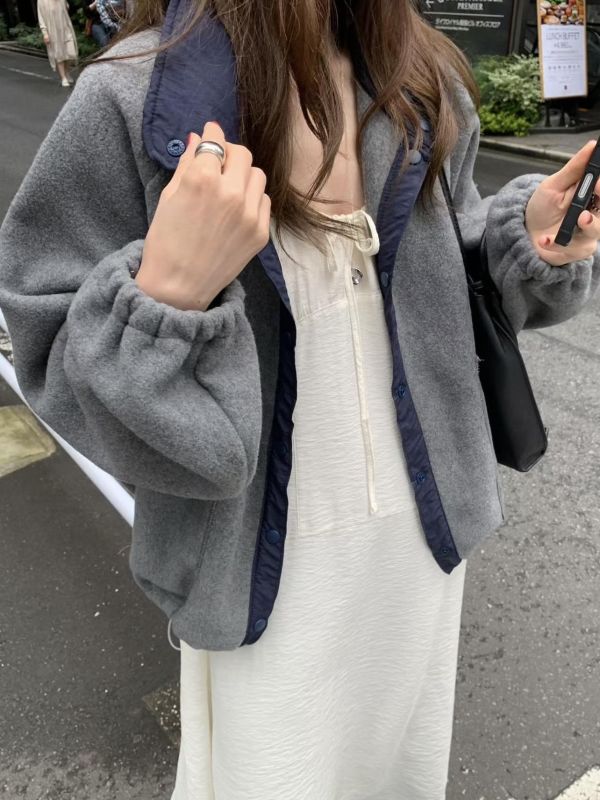 撞色立領休閒外套 