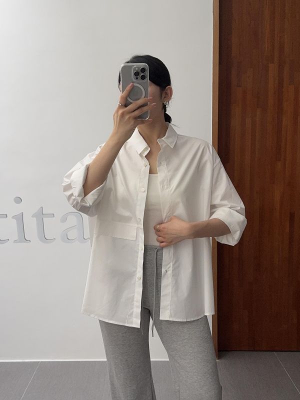 慵懶不對稱假口袋襯衫 