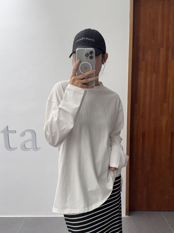 必備側開岔素面長T 