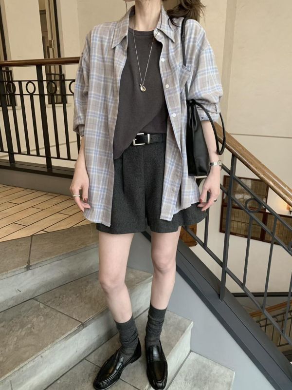 耐看藍色系格紋襯衫 