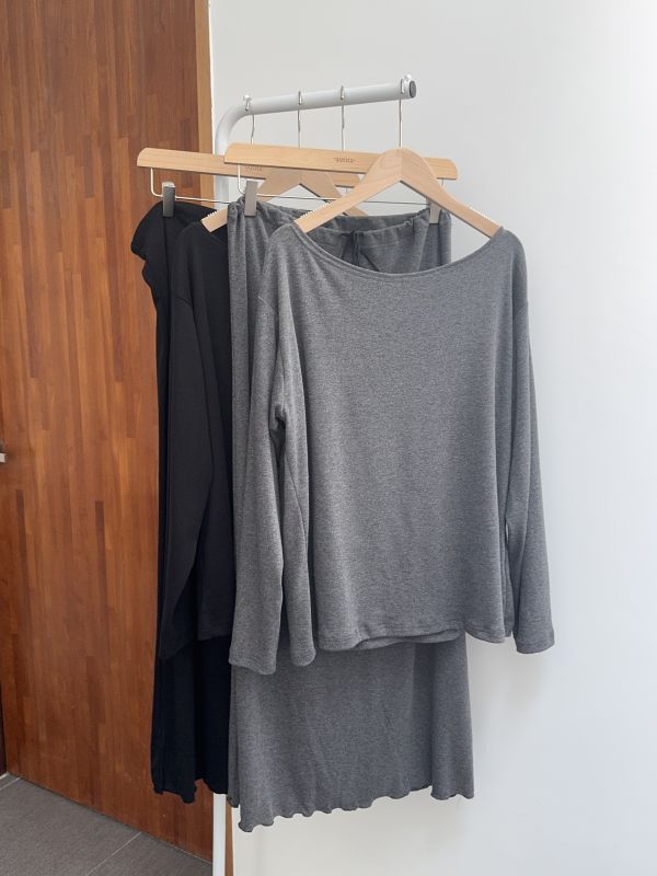 優雅素面舒服長裙套裝 