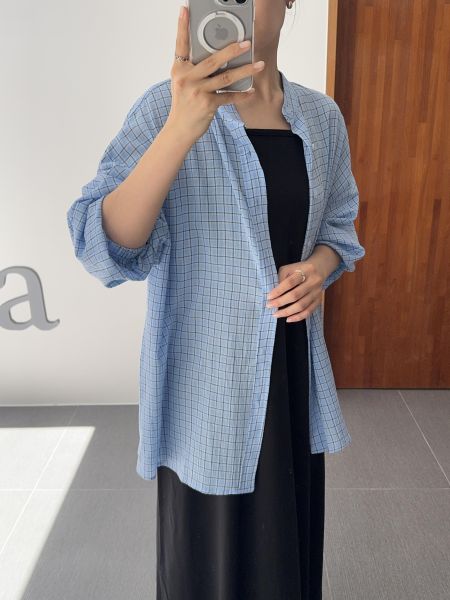 休閒小立領格紋襯衫 