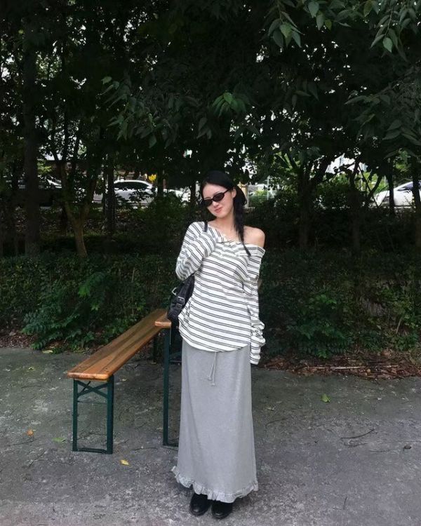 下擺小花邊邊休閒裙 