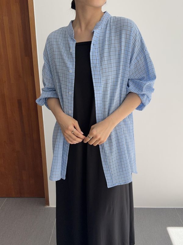 休閒小立領格紋襯衫 
