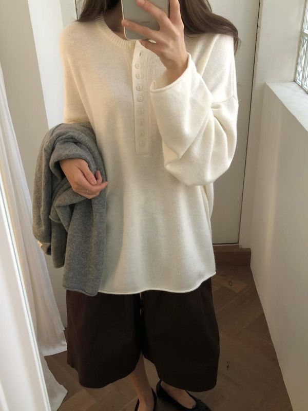 美麗諾羊毛亨利領毛衣 