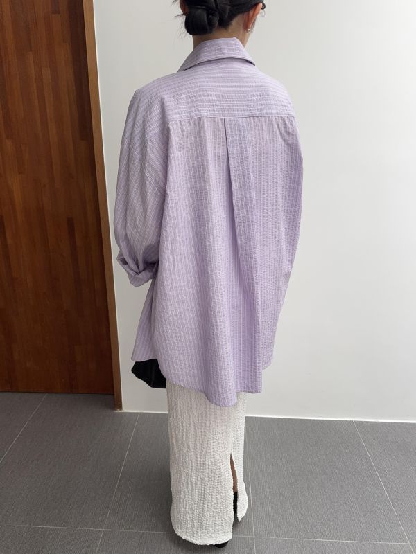 休閒細直紋寬鬆襯衫 