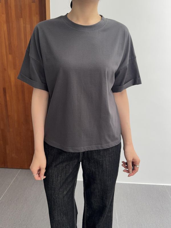 袖口反摺基本短T 