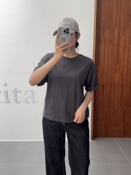 袖口反摺基本短T 