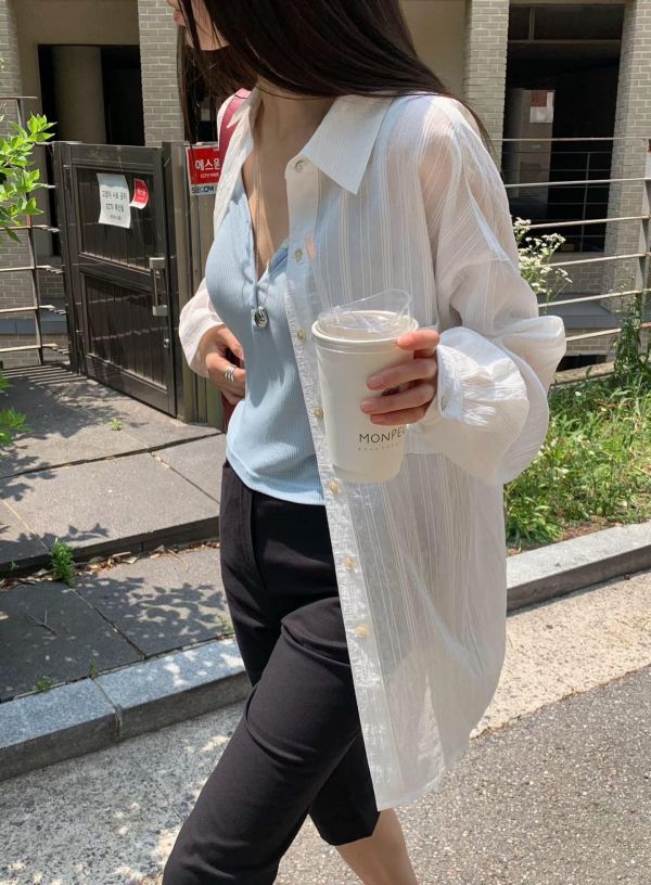 氣質木紋微透襯衫 
