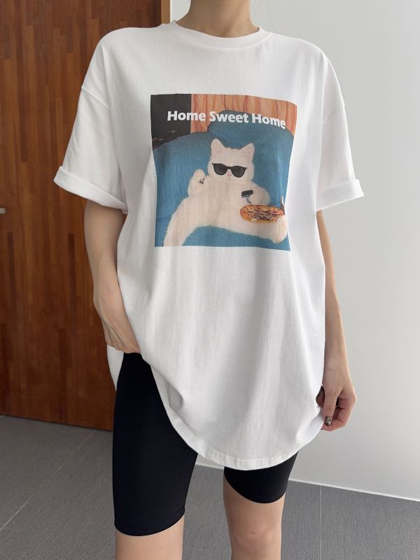 墨鏡酷貓咪寬鬆長版T 