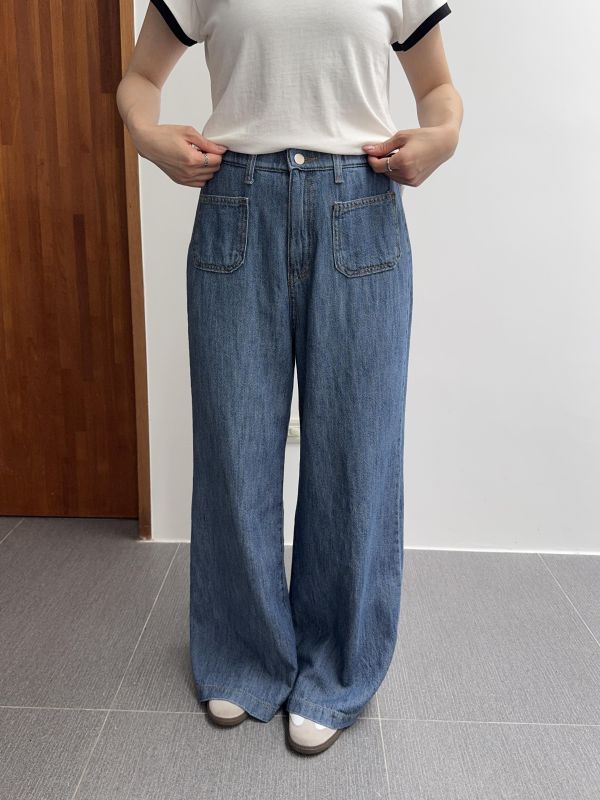 雙口袋棉麻牛仔寬褲 S-XL 