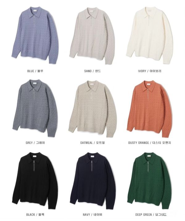 男裝-麻花紋拉鏈領針織衣 