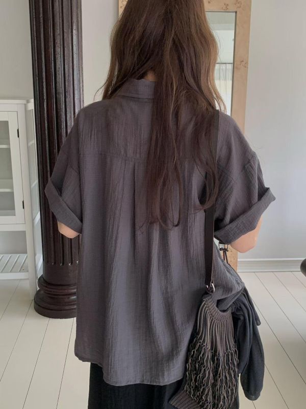 皺皺紋百搭短襯衫 