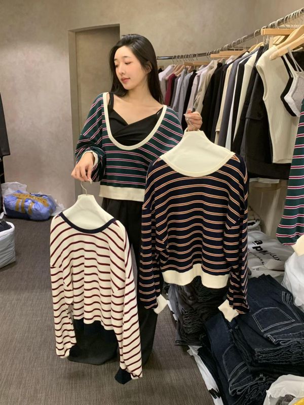兩面穿條紋大學T 