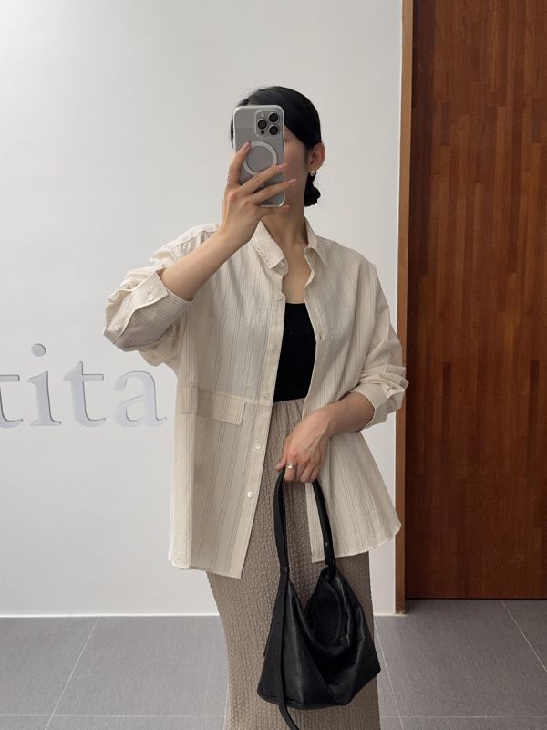 慵懶不對稱假口袋襯衫 