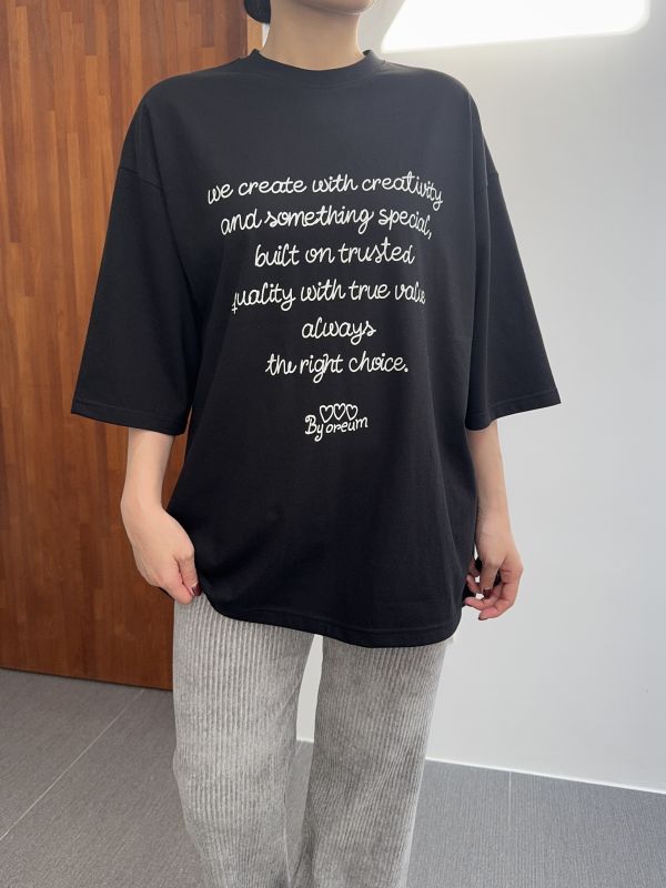 簡約文字七分袖長版T 