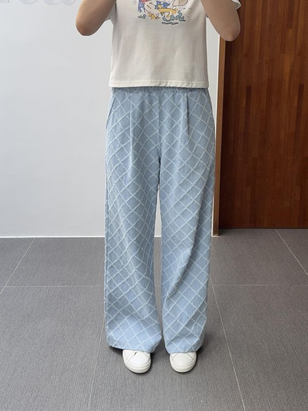 菱格紋牛仔休閒褲 