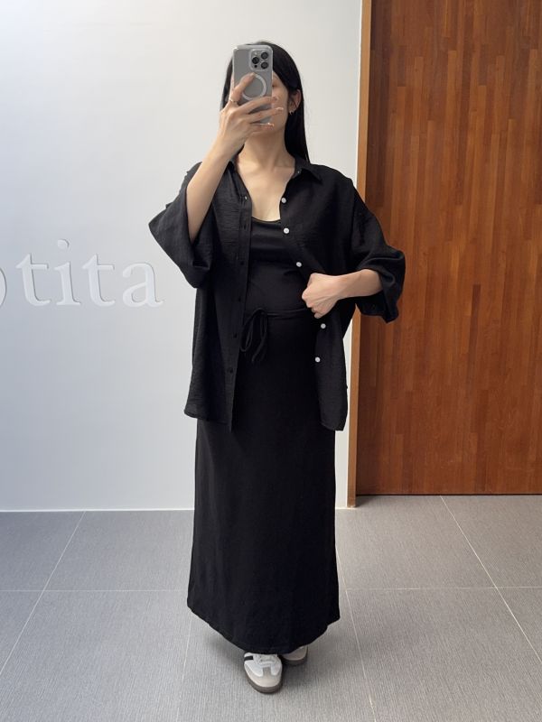 素面綁繩舒服長裙 