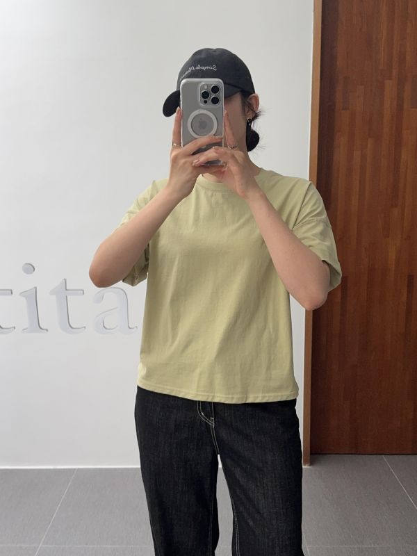 袖口反摺基本短T 